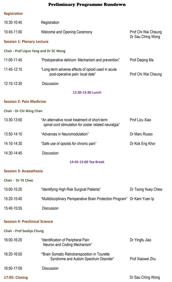 Preliminary Programme Rundown